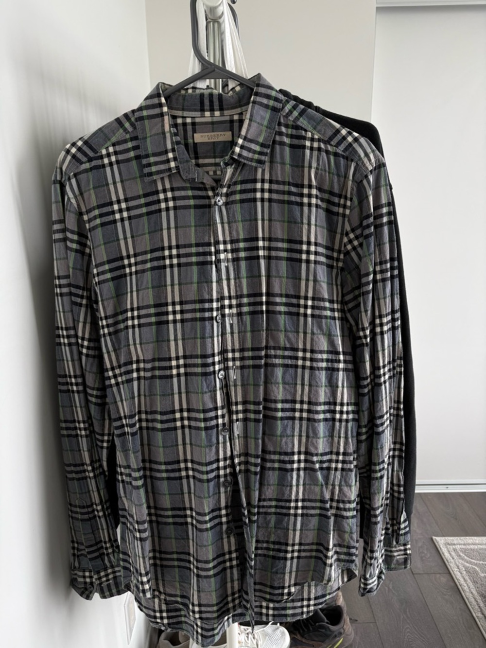 Burberry Button-Up Shirt in Gray, Black & Green